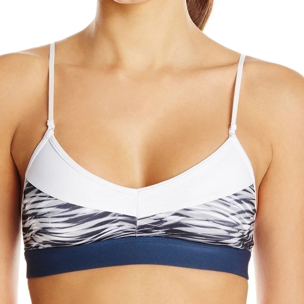 Alo Yoga Tidal Flow Sports Bra Small Blue White Strappy Low Impact
